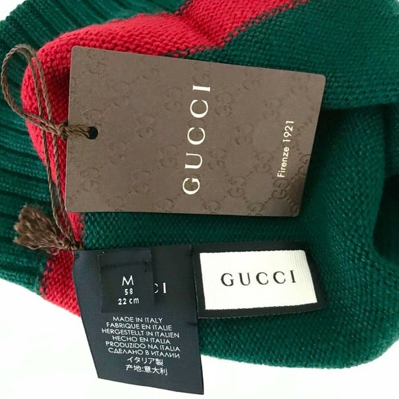 Gucci GG Green Wool Beanie with Red Stripe NEW W TAGS - Picture 4 of 5